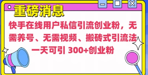 快手最新引流创业粉方法，无需养号、无需视频、搬砖式引流法【揭秘】-第一资源站