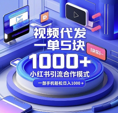 视频代发，一单5块，小红书引流合作模式，一部手机轻松日入多张【揭秘】-第一资源站