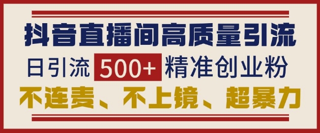 抖音直播间引流创业粉，无需连麦、不用上镜、超暴力，日引流500+高质量精准创业粉-第一资源站