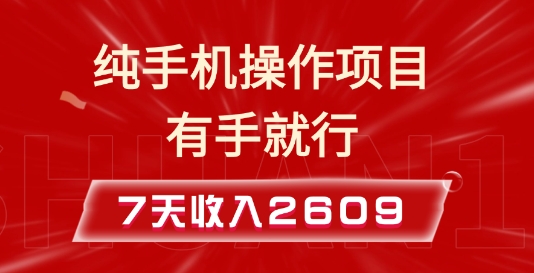 纯手机操作的小项目，有手就能做，7天收入2609+实操教程【揭秘】-第一资源站