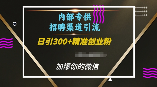 内部招聘渠道日引流300+创业粉，加爆你的微信【揭秘】-第一资源站