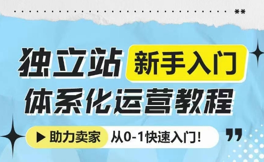 独立站新手入门体系化运营教程，助力独立站卖家从0-1快速入门!-第一资源站