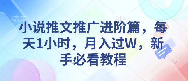 小说推文推广进阶篇，每天1小时，月入过W，新手必看教程-第一资源站