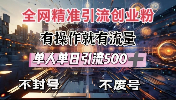 全网独家引流创业粉，有操作就有流量，单人单日引流500+，不封号、不费号-第一资源站