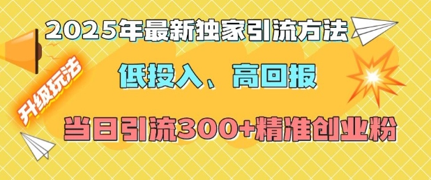 2025年最新独家引流方法，低投入高回报？当日引流300+精准创业粉-第一资源站