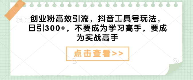创业粉高效引流，抖音工具号玩法，日引300+，不要成为学习高手，要成为实战高手-第一资源站