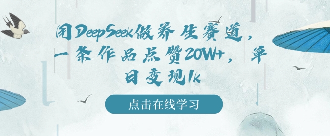 用DeepSeek做养生赛道，一条作品点赞20W+，单日变现1k-第一资源站
