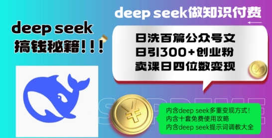 Deepseek做知识付费日洗百篇公众号文日引300+创业粉，卖课日四位数变现保姆级教程!-第一资源站