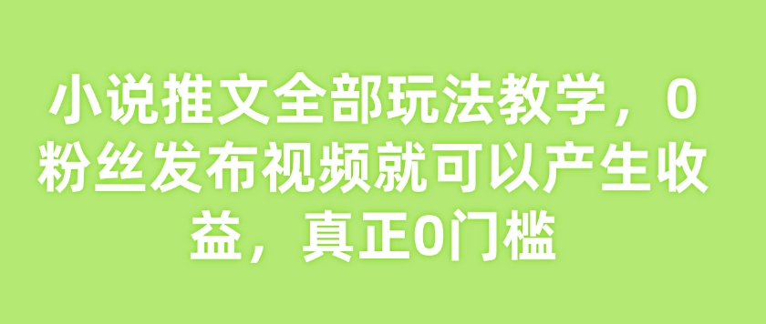 小说推文全部玩法教学，0粉丝发布视频就可以产生收益，真正0门槛-第一资源站