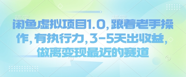 闲鱼虚拟项目1.0，跟着老手操作，有执行力，3-5天出收益，做离变现最近的赛道-第一资源站