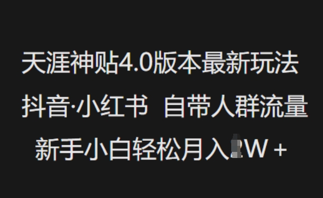 天涯神贴4.0版本最新玩法，抖音·小红书自带人群流量，新手小白轻松月入过W-第一资源站
