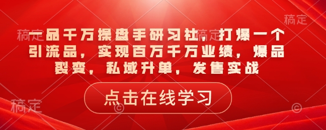 一品千万操盘手研习社，打爆一个引流品，实现百万千万业绩，爆品裂变，私域升单，发售实战-第一资源站