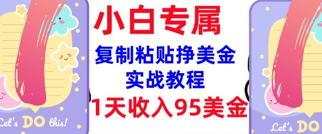 复制粘贴挣美金，0门槛，1天收入95美刀，3分钟学会，内部教程(首次公开)-第一资源站