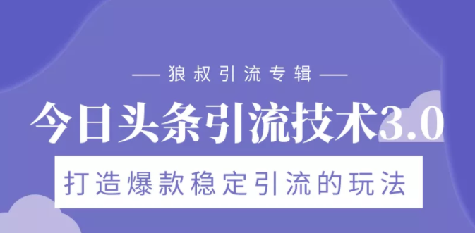 狼叔今日头条引流技术3.0，打造爆款稳定引流的玩法，VLOG引流技术-第一资源站