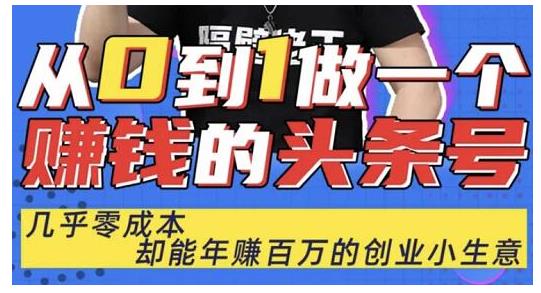 佬王·从0到1做一个赚钱的头条号，几乎零成本，却能年赚百万的创业项目-第一资源站