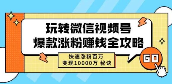 玩转微信视频号爆款涨粉赚钱全攻略，快速涨粉百万变现万元秘诀-第一资源站
