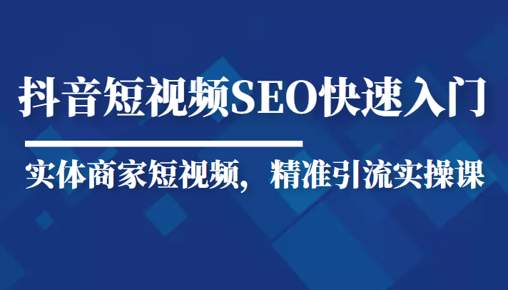 抖音短视频Seo搜索排名优化新手快速入门教程，实体商家短视频，精准引流实操课-第一资源站
