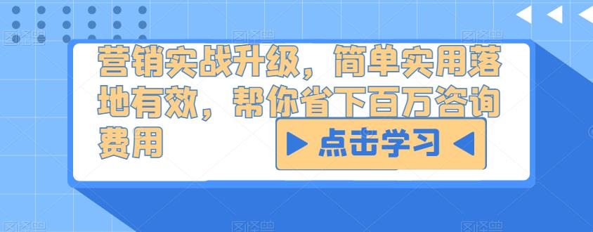 营销实战升级，简单实用落地有效，帮你省下百万咨询费用-第一资源站