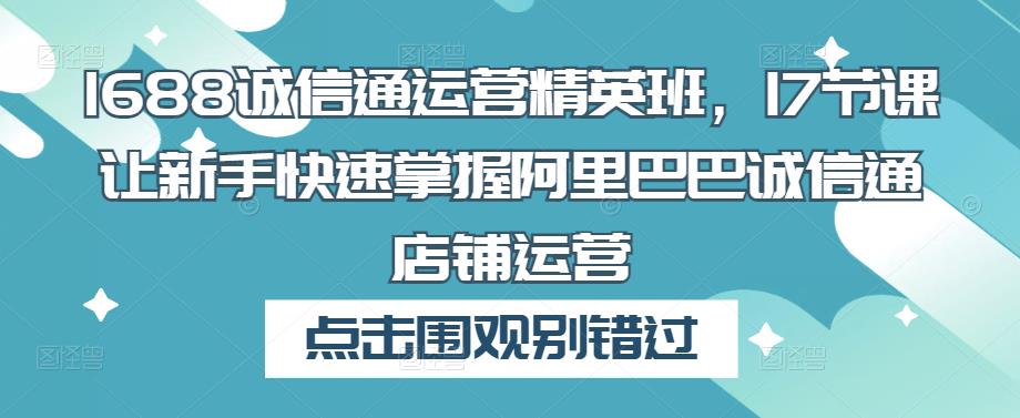 1688诚信通运营精英班，17节课让新手快速掌握阿里巴巴诚信通店铺运营-第一资源站