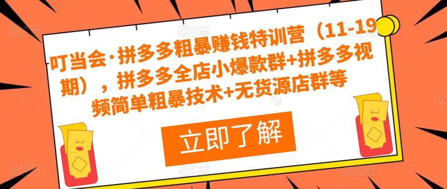 叮当会·拼多多粗暴赚钱特训营（11-19期），拼多多全店小爆款群+拼多多视频简单粗暴技术+无货源店群等-第一资源站