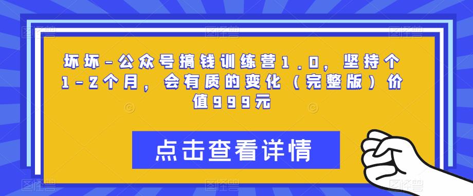 坏坏-公众号搞钱训练营1.0，坚持个1-2个月，会有质的变化（完整版）价值999元-第一资源站