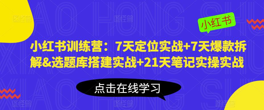 小红书训练营：7天定位实战+7天爆款拆解&选题库搭建实战+21天笔记实操实战-第一资源站