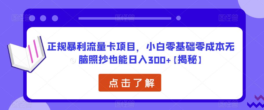 正规暴利流量卡项目，小白零基础零成本无脑照抄也能日入300+【揭秘】-第一资源站
