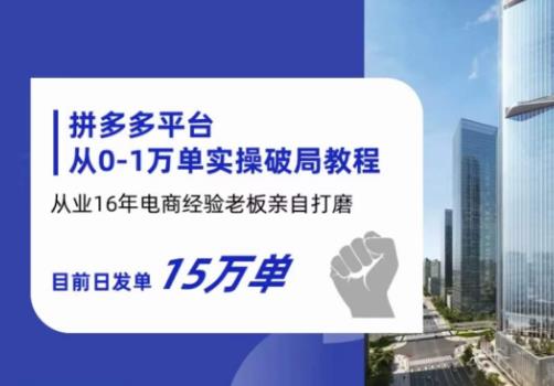 拼多多从0-1万单实操破局教程，从业16年电商经验打磨，目前日发单15万单-第一资源站