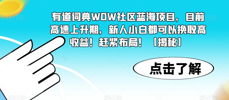 有道词典WOW社区蓝海项目，目前高速上升期，新人小白都可以换取高收益！赶紧布局！【揭秘】-第一资源站