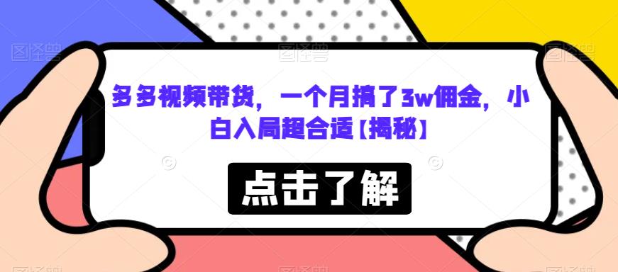 多多视频带货，一个月搞了3w佣金，小白入局超合适【揭秘】-第一资源站