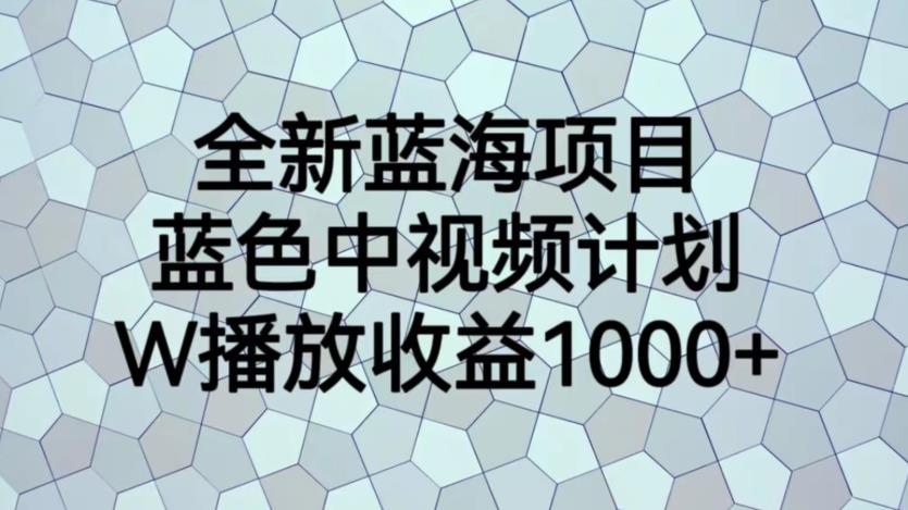 全新蓝海项目，蓝色中视频计划，1W播放量1000+【揭秘】-第一资源站