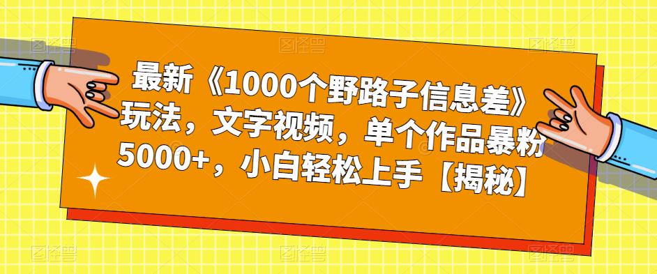 最新《1000个野路子信息差》玩法，文字视频，单个作品暴粉5000+，小白轻松上手【揭秘】-第一资源站