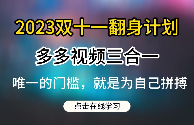 2023双十一翻身计划，多多视频带货三合一玩法教程【揭秘】-第一资源站