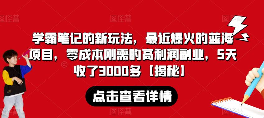 学霸笔记的新玩法，最近爆火的蓝海项目，零成本刚需的高利润副业，5天收了3000多【揭秘】-第一资源站