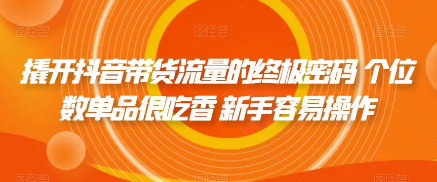 撬开抖音带货流量的终极密码 个位数单品很吃香 新手容易操作-第一资源站