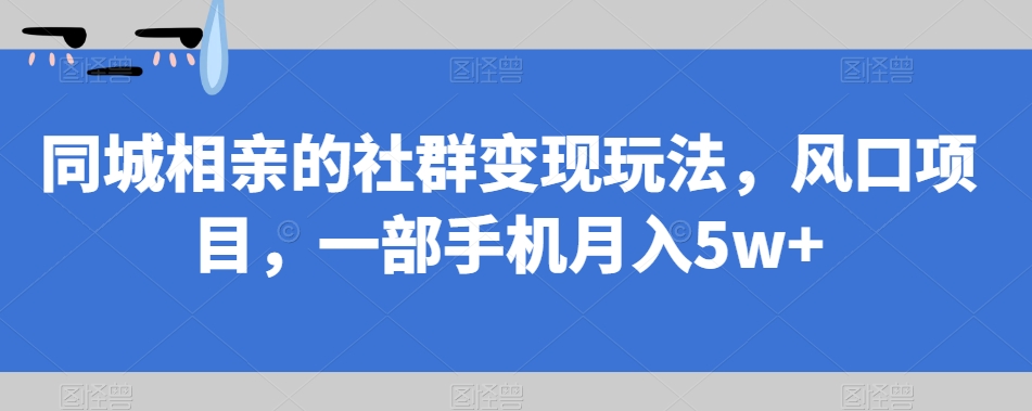 同城相亲的社群变现玩法，风口项目，一部手机月入5w+【揭秘】-第一资源站