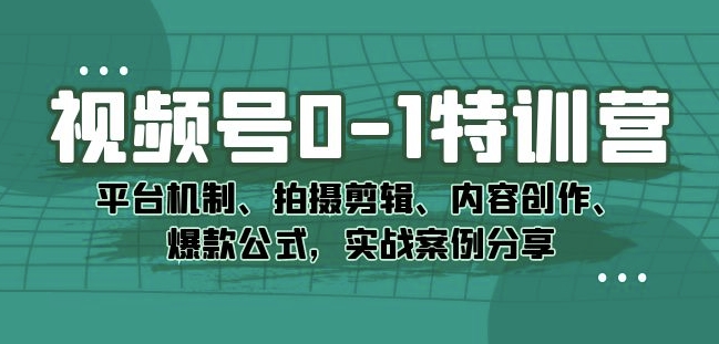 视频号0-1特训营：平台机制、拍摄剪辑、内容创作、爆款公式，实战案例分享-第一资源站