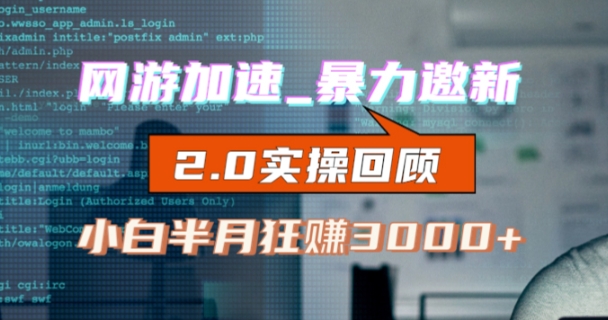 网游加速邀新，狂吃提成，适合小白，首月破千（v2.0版教程）【揭秘】-第一资源站