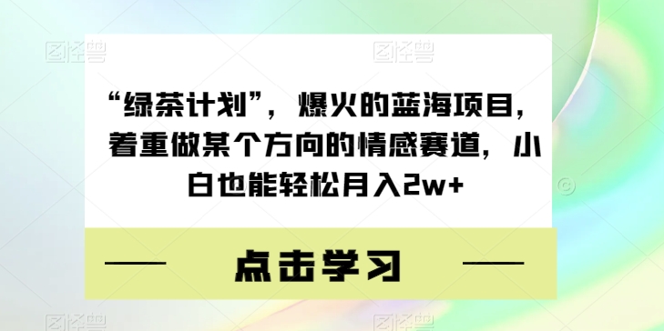 “绿茶计划”，爆火的蓝海项目，着重做某个方向的情感赛道，小白也能轻松月入2w+【揭秘】-第一资源站