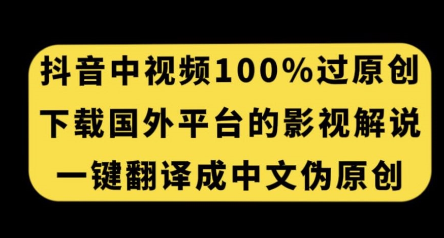 抖音中视频百分百过原创，下载国外平台的电影解说，一键翻译成中文获取收益-第一资源站