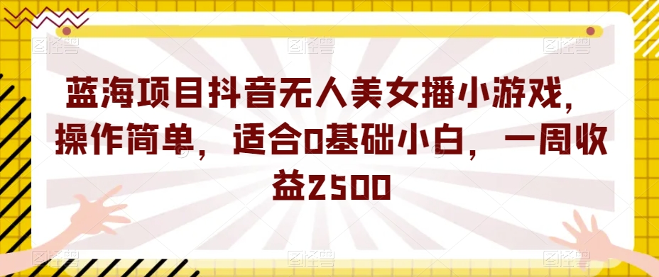 蓝海项目抖音无人美女播小游戏，操作简单，适合0基础小白，一周收益2500【揭秘】-第一资源站