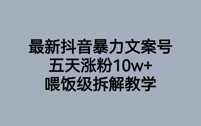 最新抖音暴力文案号，五天涨粉10w+，喂饭级拆解教学-第一资源站
