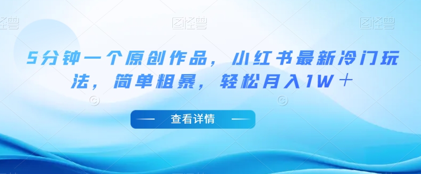 5分钟一个原创作品，小红书最新冷门玩法，简单粗暴，轻松月入1W＋【揭秘】-第一资源站