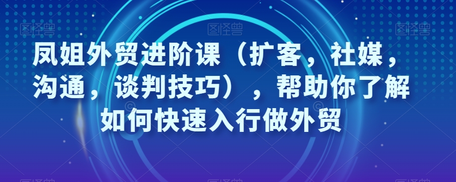 凤姐外贸进阶课（扩客，社媒，沟通，谈判技巧），帮助你了解如何快速入行做外贸-第一资源站