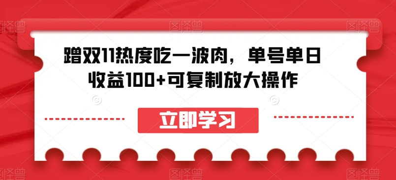 蹭双11热度吃一波肉，单号单日收益100+可复制放大操作【揭秘】-第一资源站