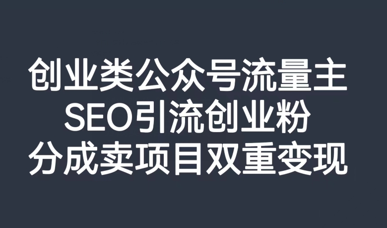 创业类公众号流量主，SEO引流创业粉，分成卖项目双重变现【揭秘】-第一资源站