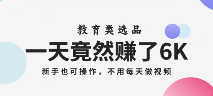 一天竟然赚了6000多，教育类选品，新手也可操作，更不用每天做短视频【揭秘】-第一资源站