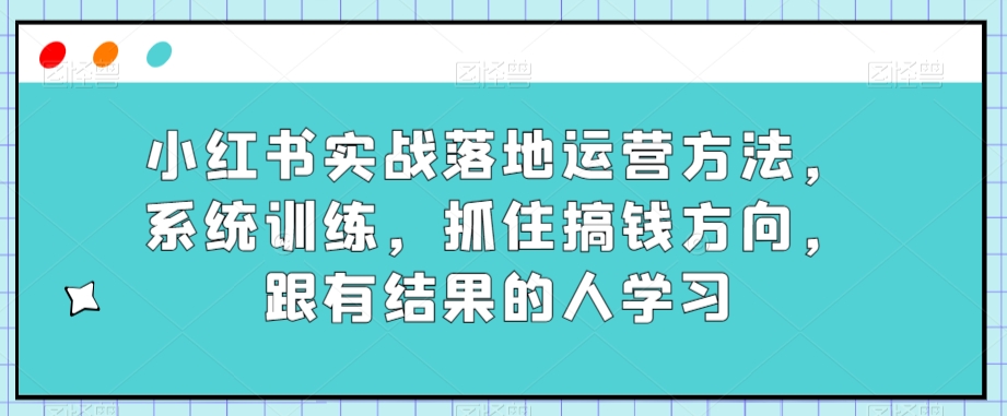 小红书实战落地运营方法，系统训练，抓住搞钱方向，跟有结果的人学习-第一资源站