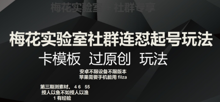 梅花实验室社群连怼起号玩法，卡模板过原创玩法【揭秘】-第一资源站