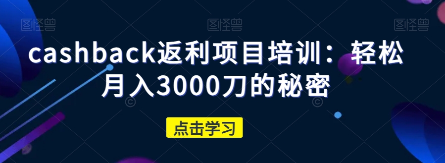 cashback返利项目培训：轻松月入3000刀的秘密-第一资源站